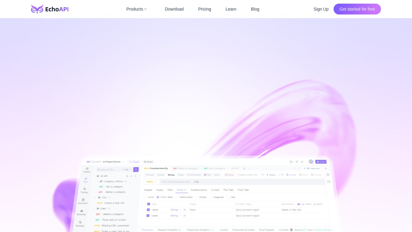 EchoAPI Landing page