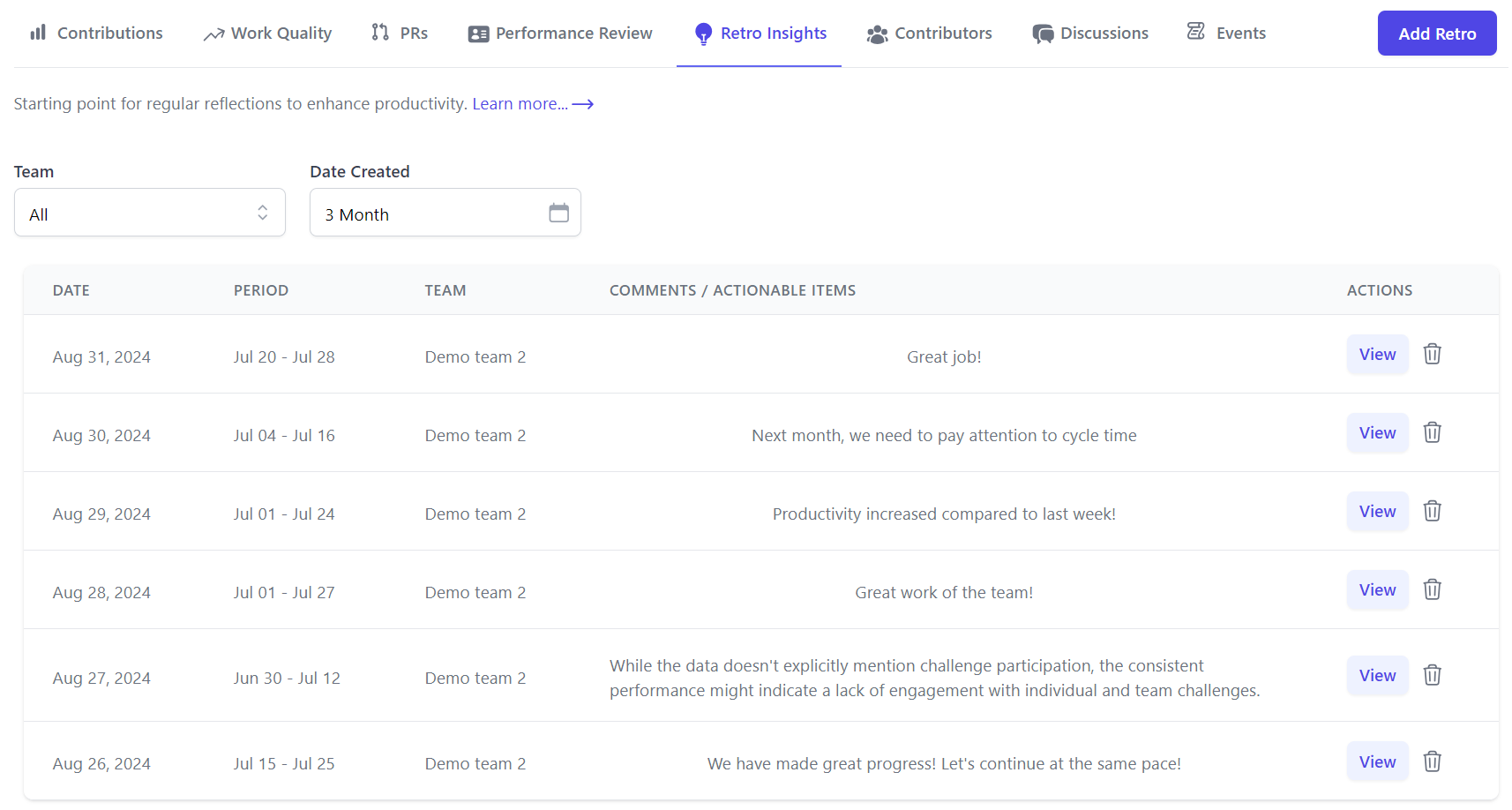 devActivity Retrospective