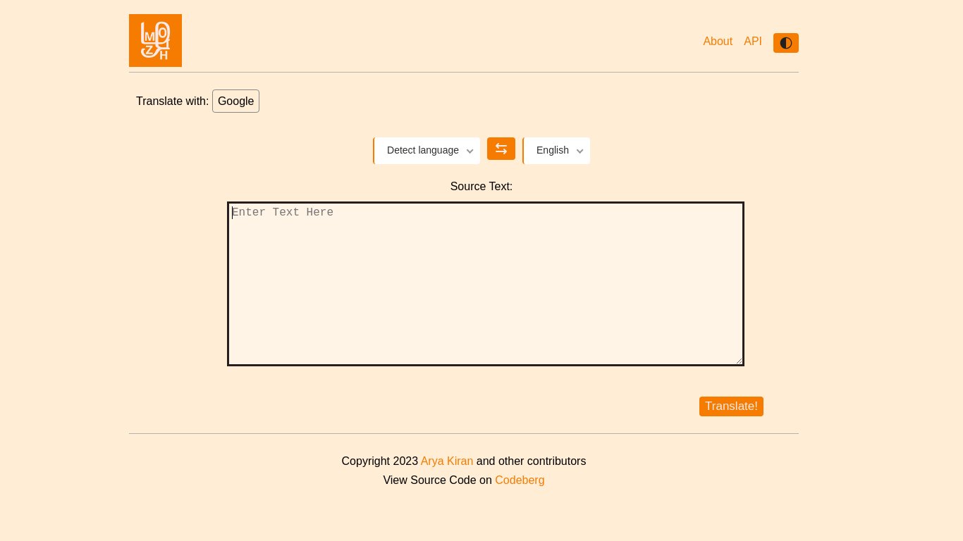 Mozhi Landing page