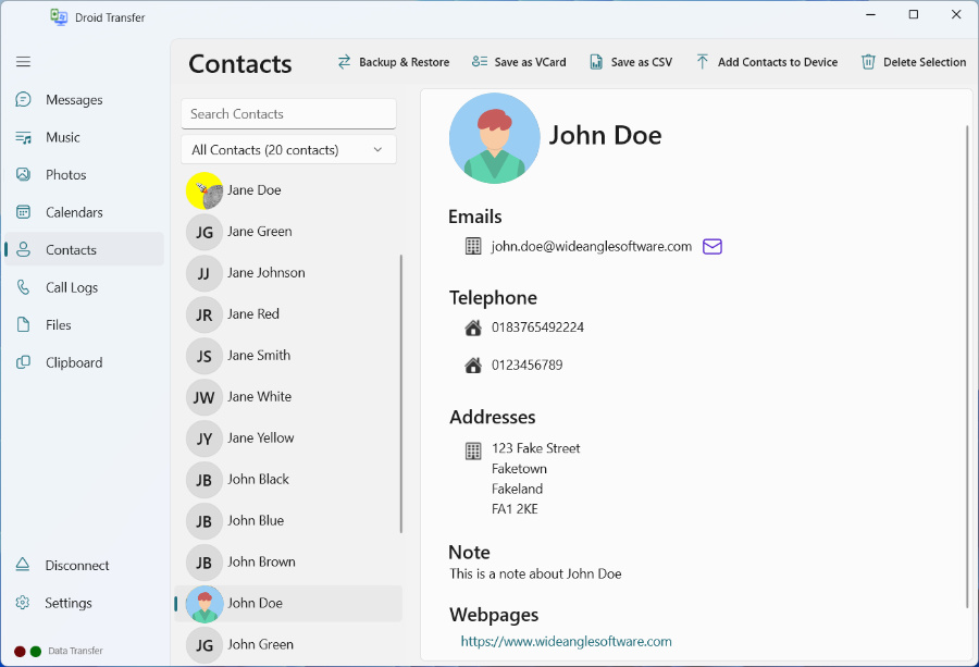 Droid Transfer Manage Android Contacts