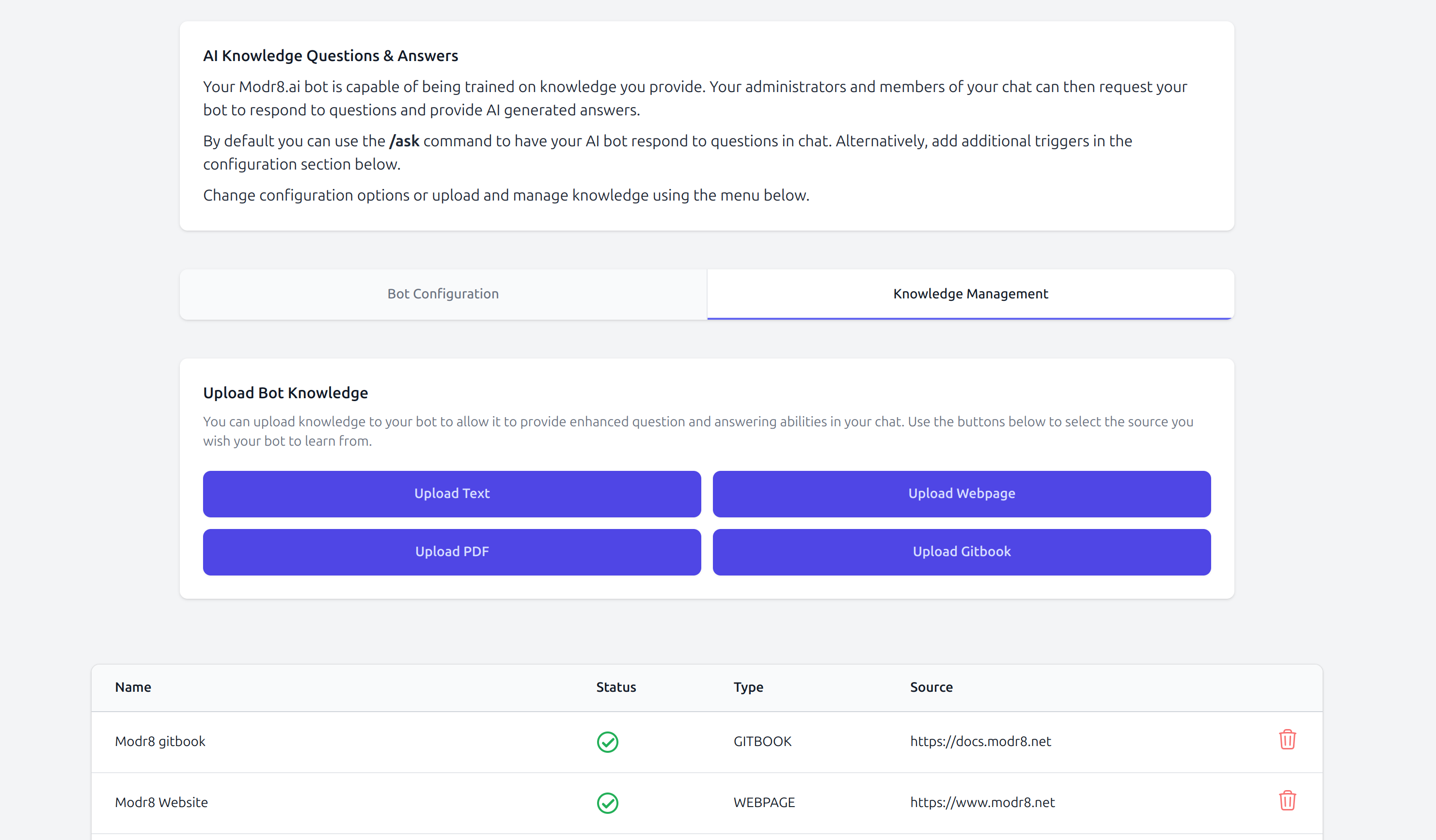 Modr8.ai Knowledge Training