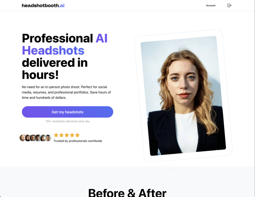 HeadshotBooth.ai Homepage Screenshot