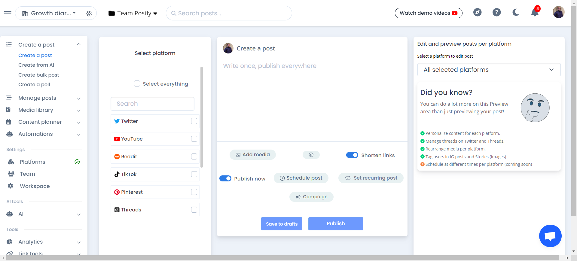 Postly AI Postly dashboard