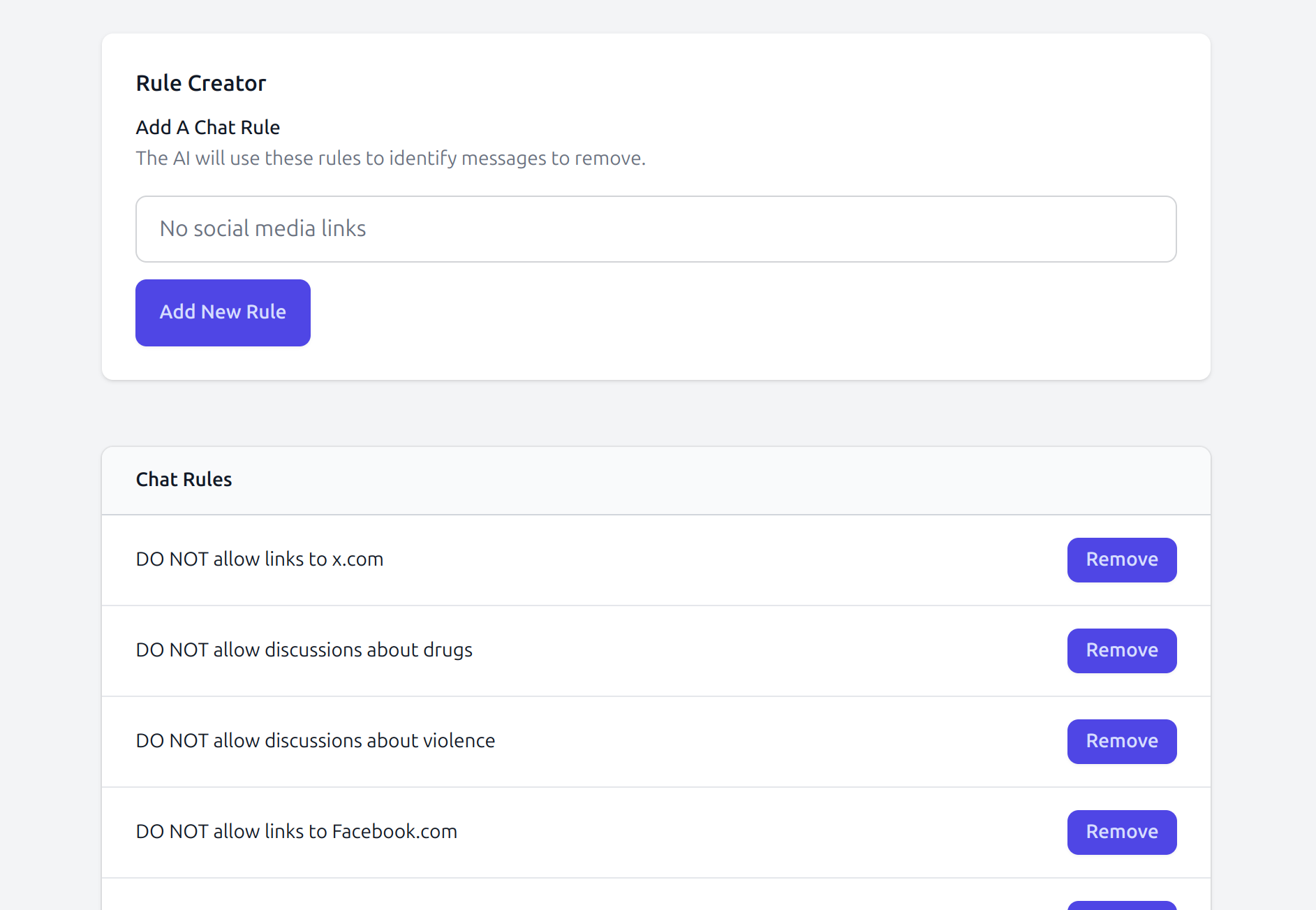 Modr8.ai Moderation Rule Builder