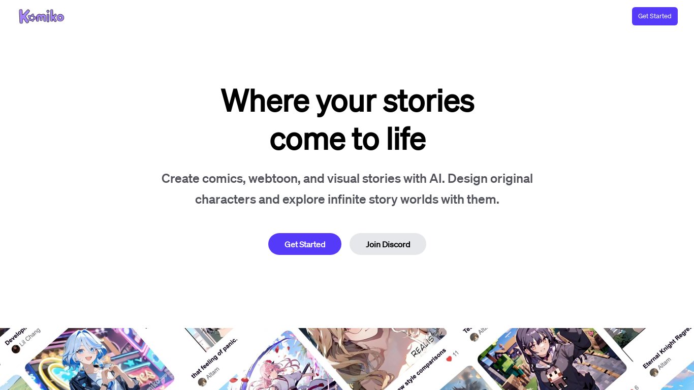 Komiko AI Landing page