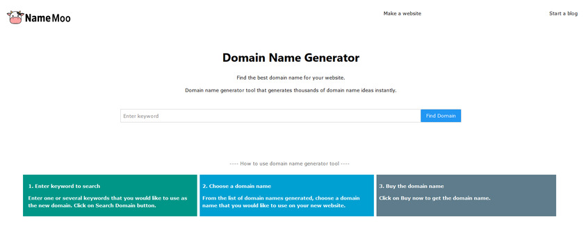 NameMoo Landing Page