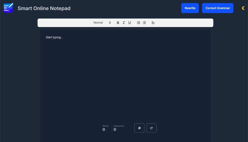 Smart Online Notepad Smart Online Notepad - Dark Mode