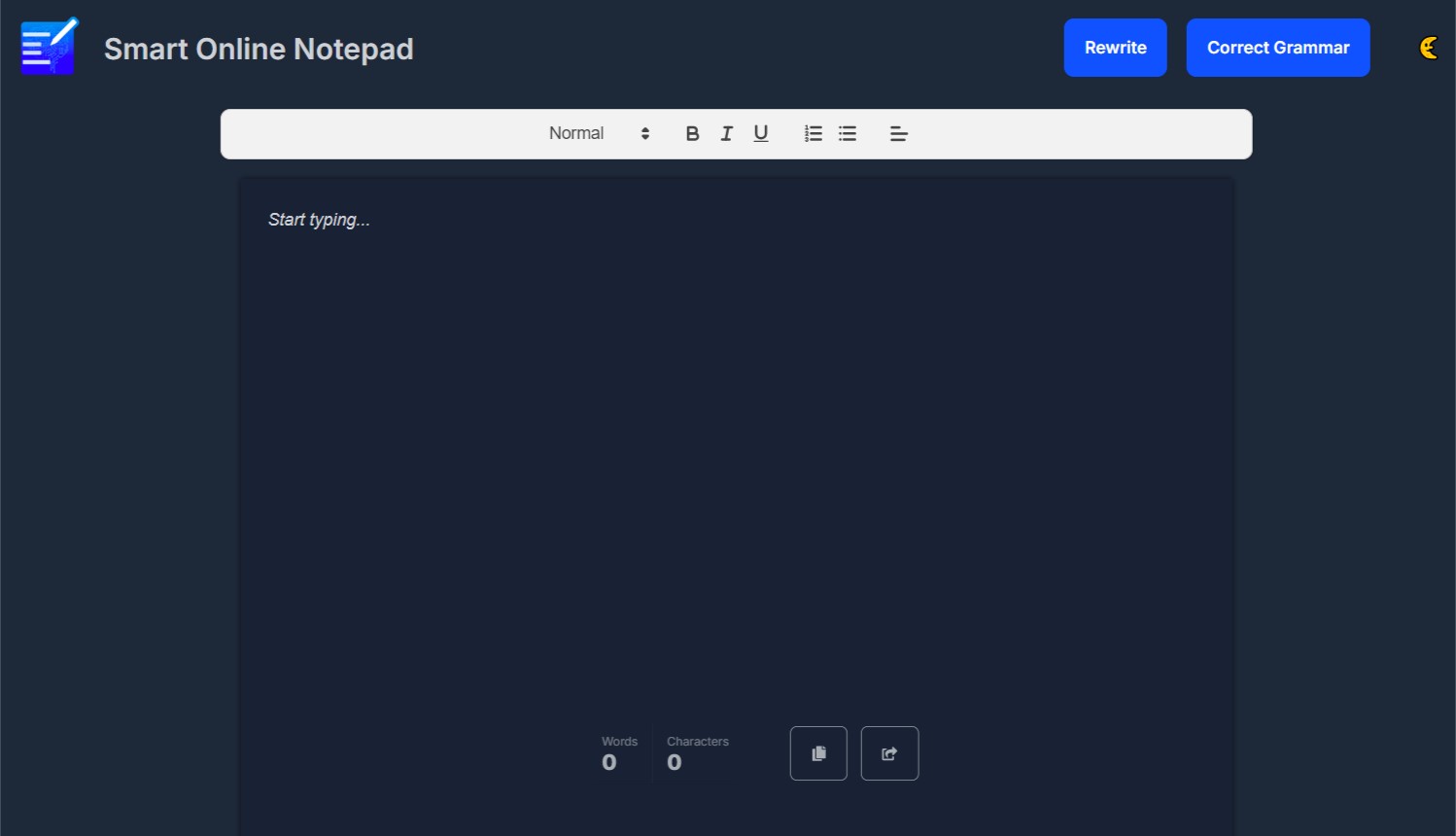 Smart Online Notepad Smart Online Notepad - Dark Mode