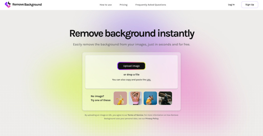 Remove-Background.com Homepage of the site