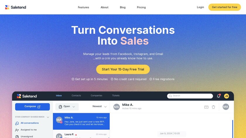Saletend Landing Page
