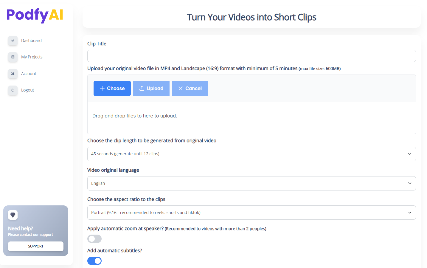 Podfy.ai Create short clips from a video