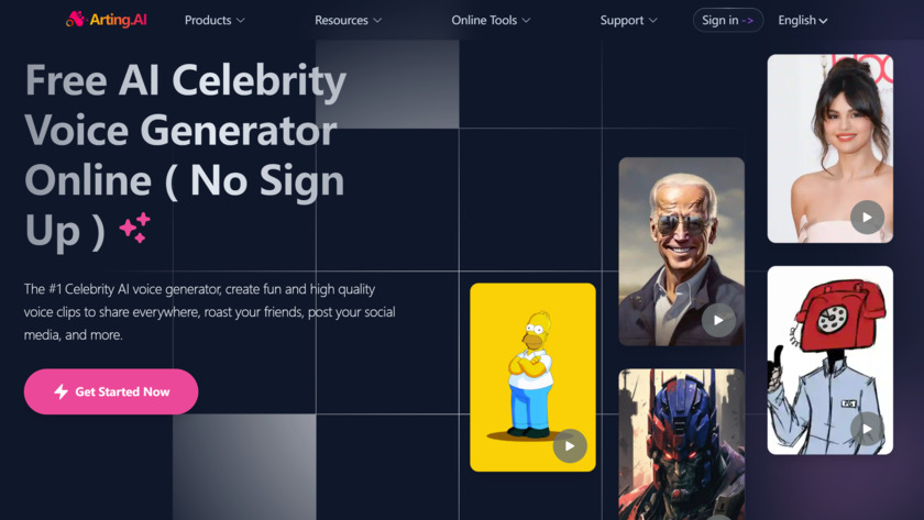 Arting Voice page of ai celebrity voice generator