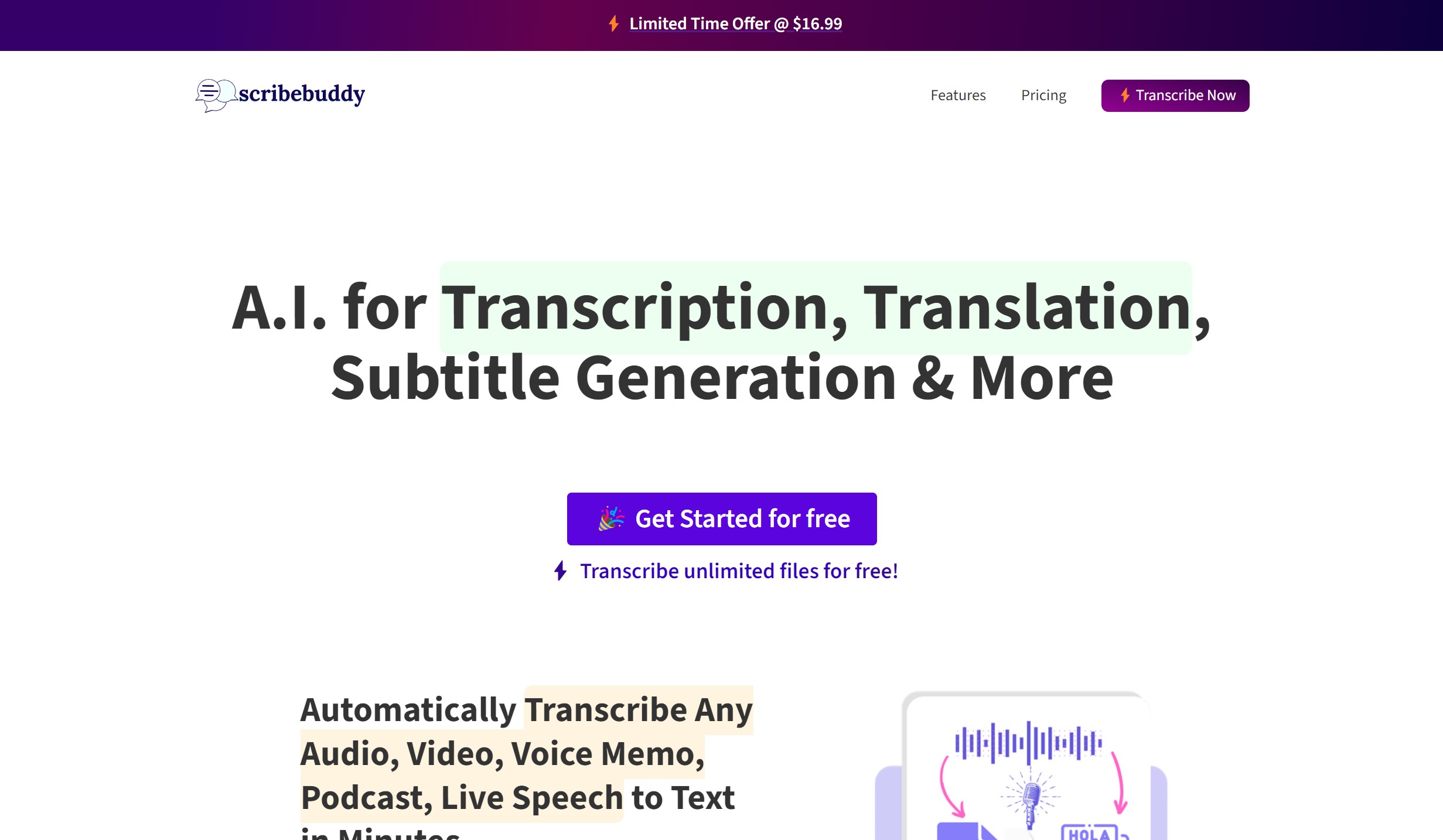 Scribebuddy Main page