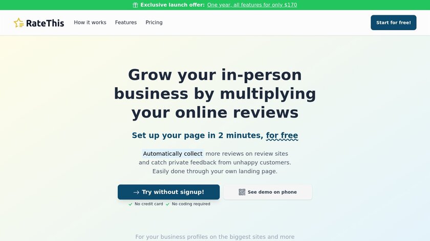 RateThis Landing Page