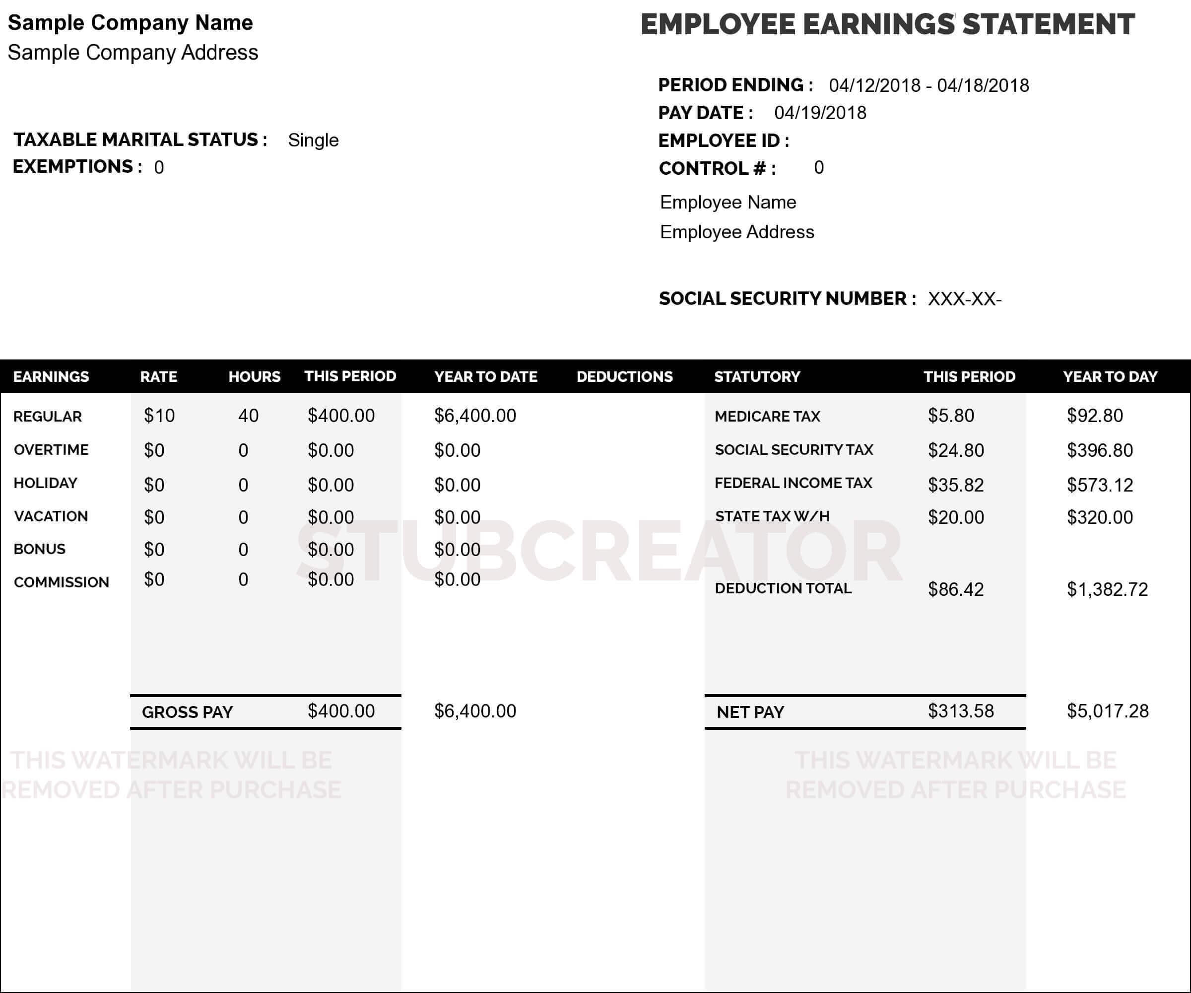 StubCreator Paystub Template
