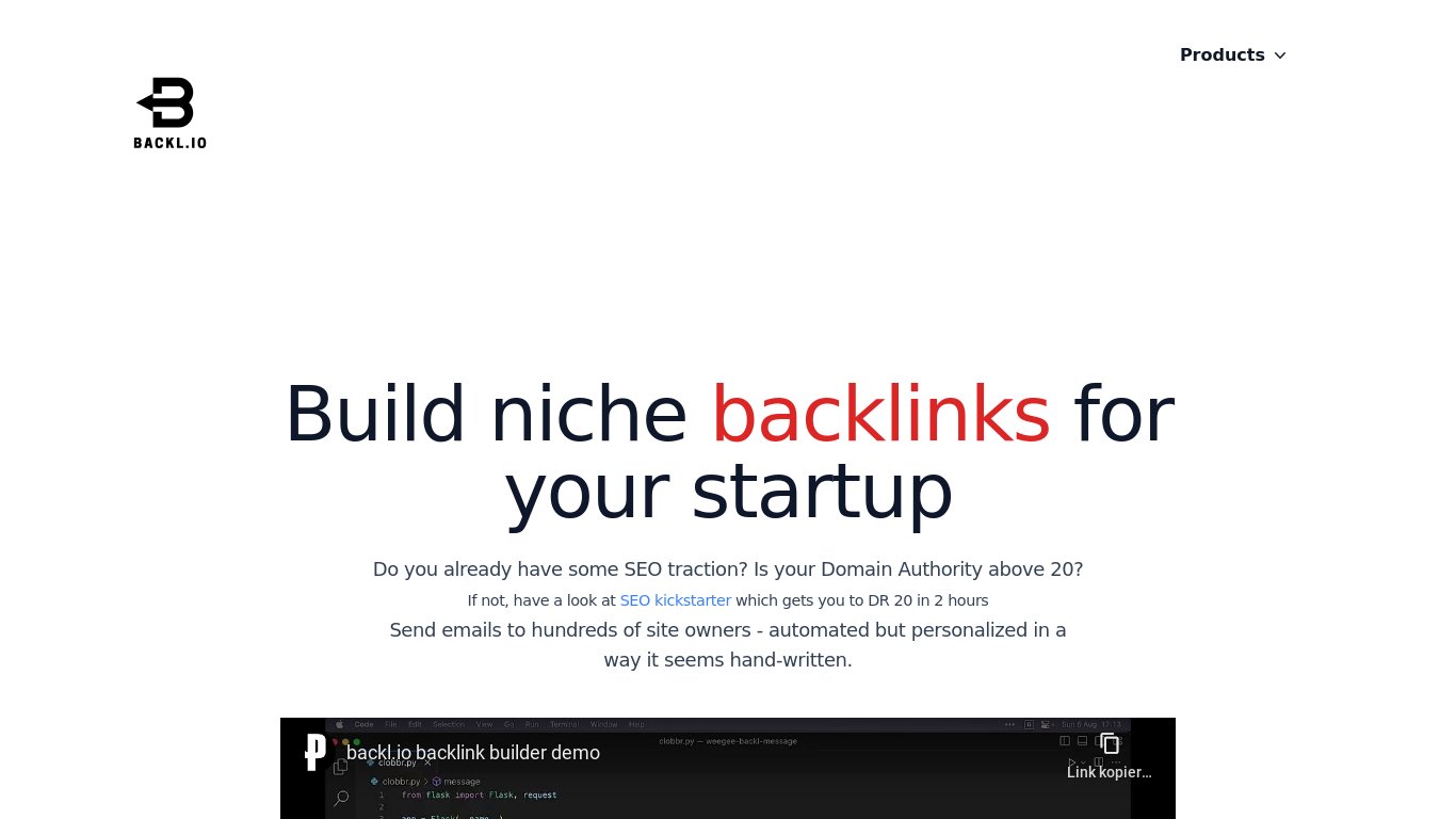 backl.io Landing page