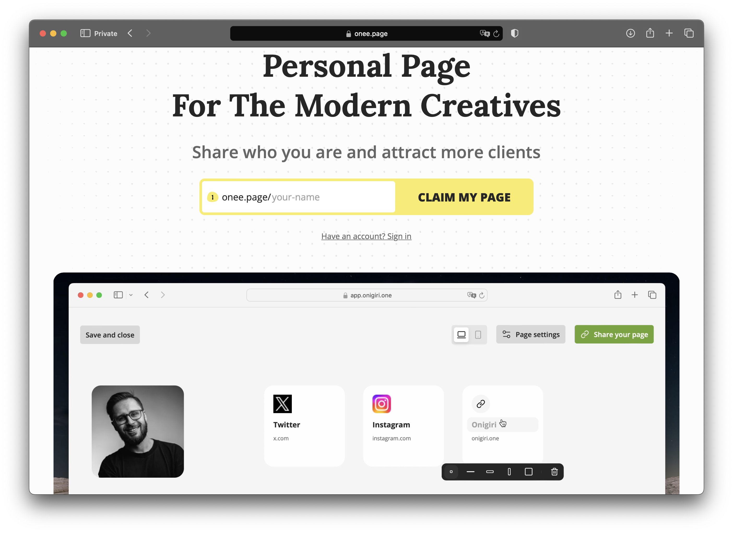Onee Page Landing Page