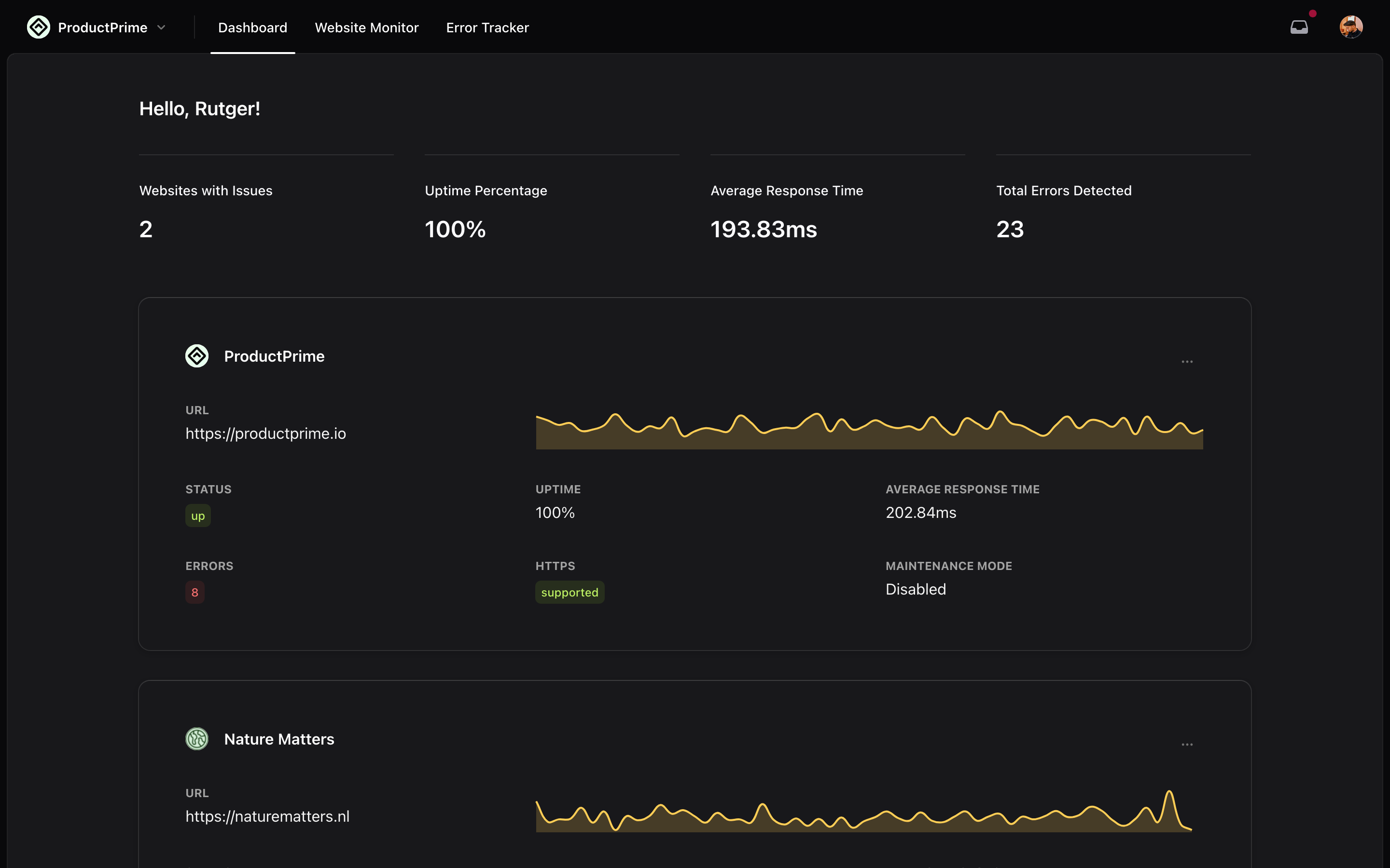 Sorane.io Sorane Dashboard