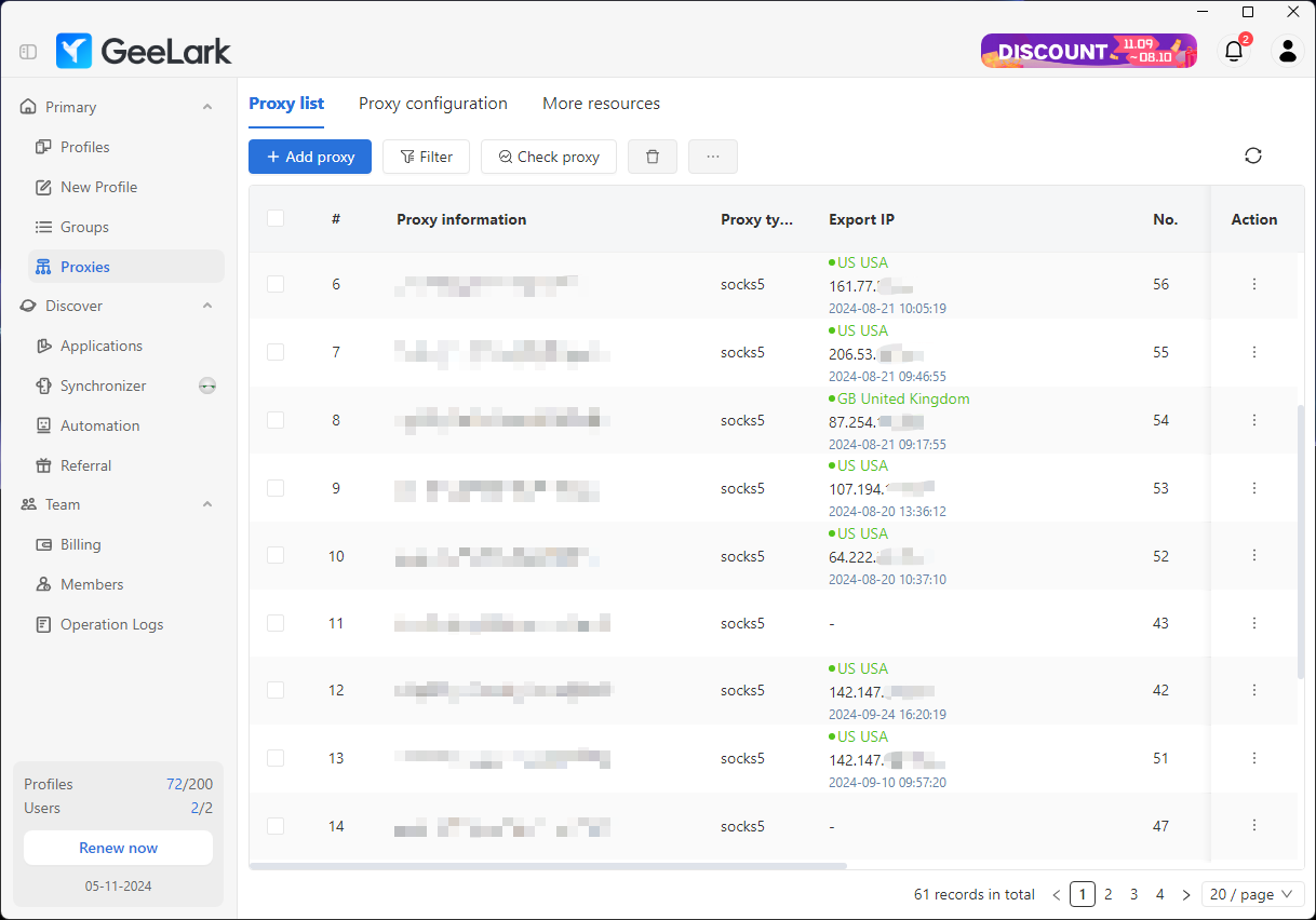 GeeLark Proxy management