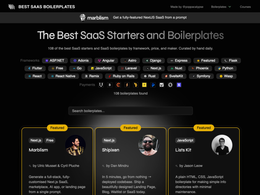 SaaSBoilerplates.dev Best SaaS Boilerplates Thumbnail