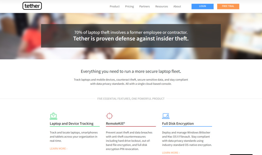 Tether Security Landing Page