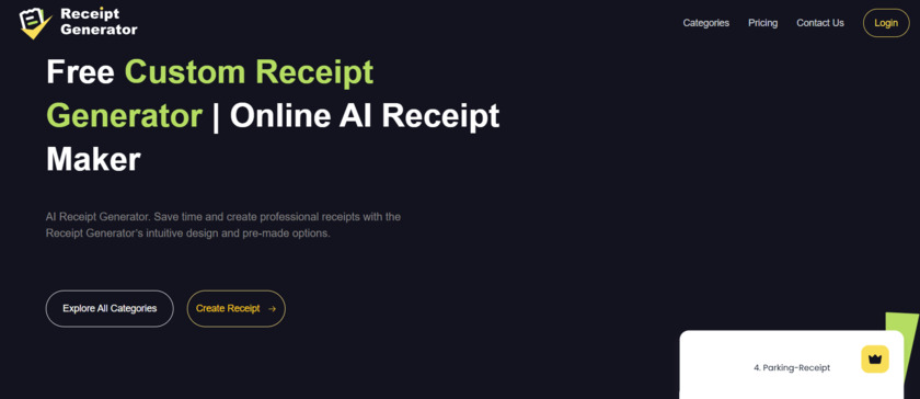 ReceiptGenerator.io Landing Page