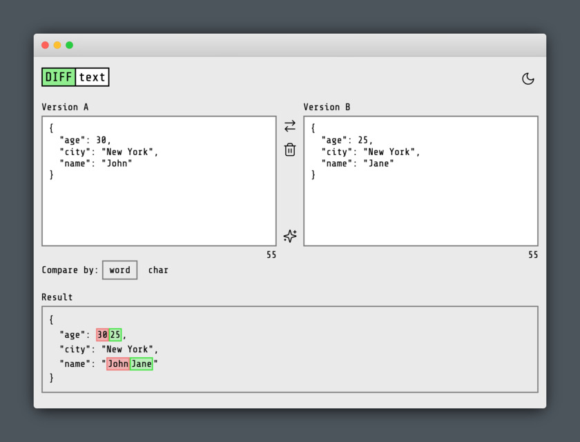 Diff Text Landing Page