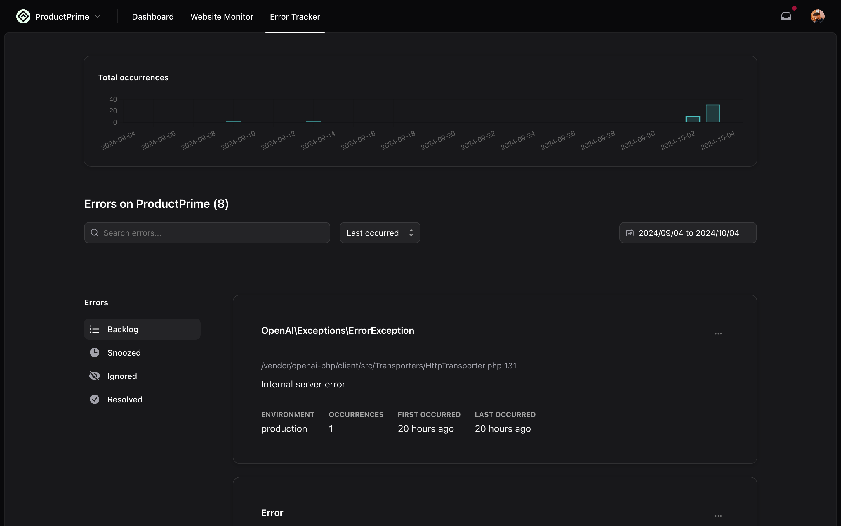 Sorane.io Sorane Error Tracking