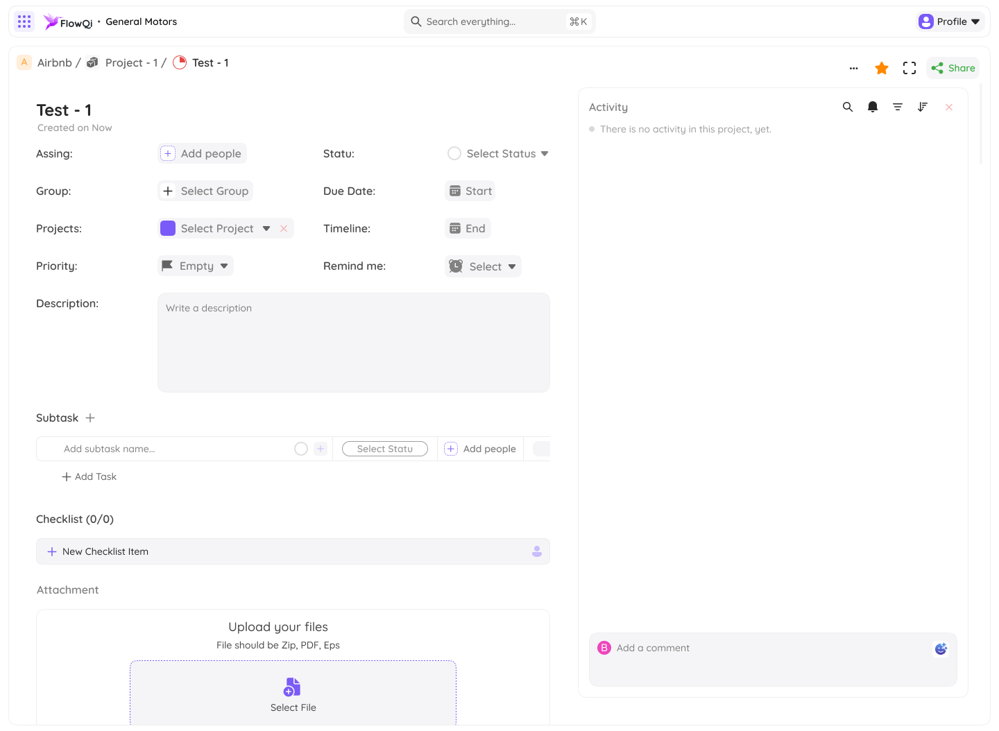 FlowQi Create new task