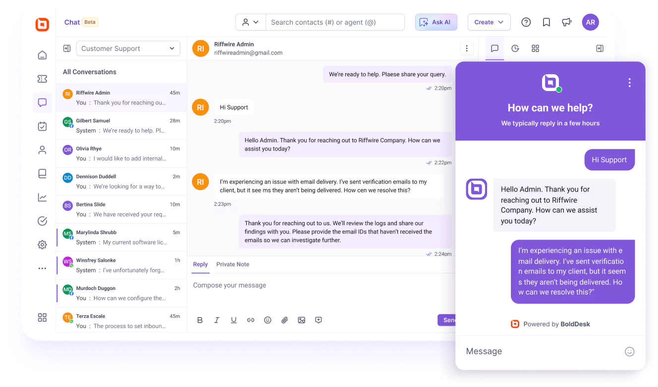 BoldDesk Live chat support