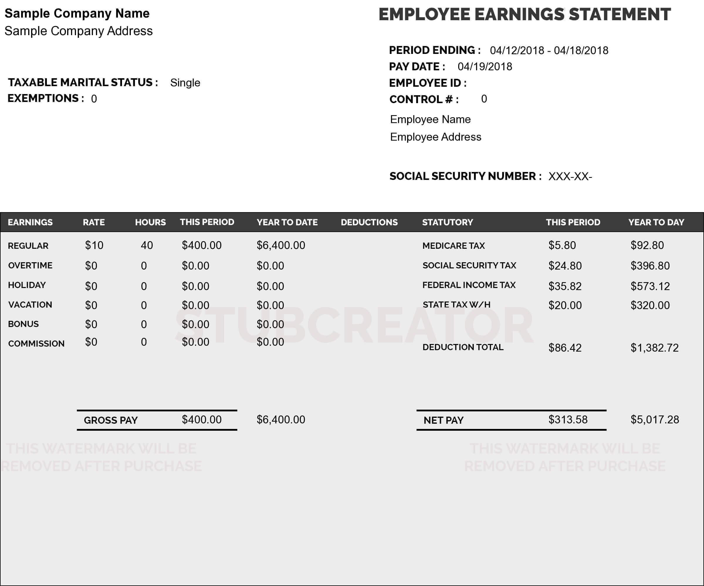 StubCreator Paystub Template