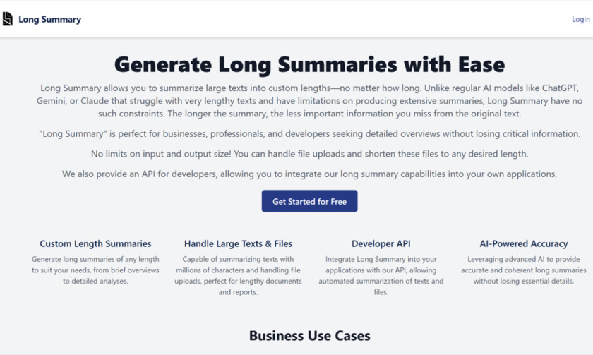 Long Summary Landing Page