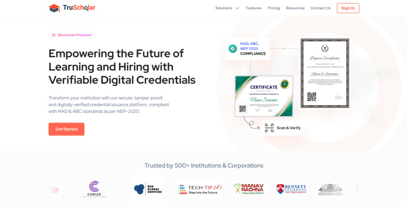 TruScholar Landing Page