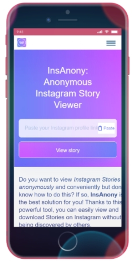 InsAnony App Landing Page