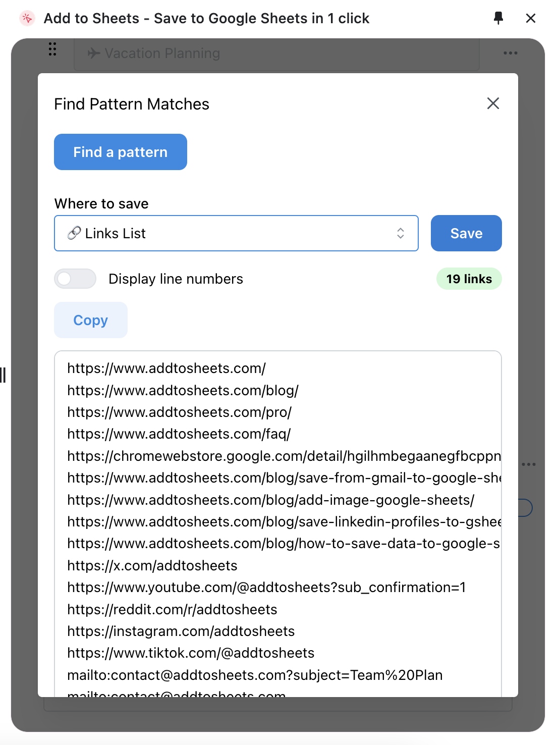 Add to Sheets find email addresses