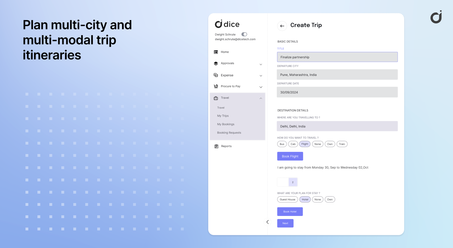 Dice.tech Trip itinerary planning