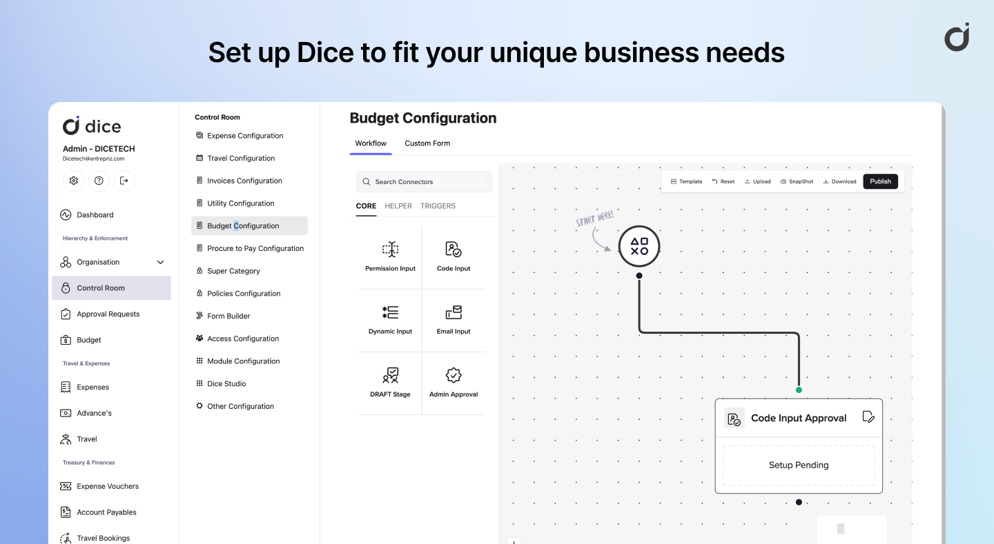 Dice.tech Configured dashboard with process automation
