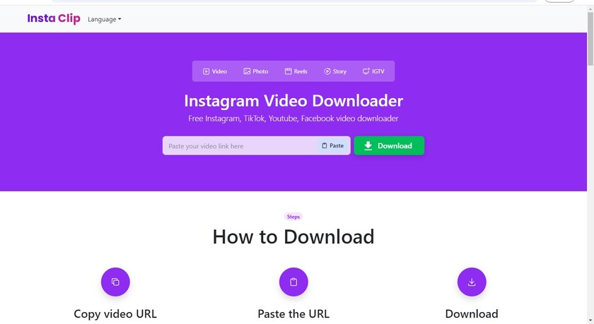 InstaClip.app Landing Page
