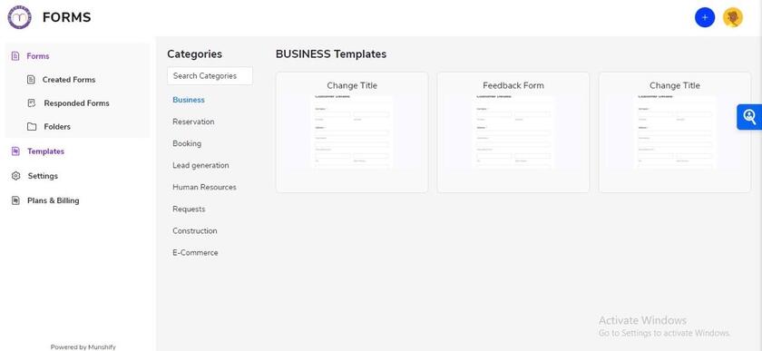 Munshify Forms Landing Page