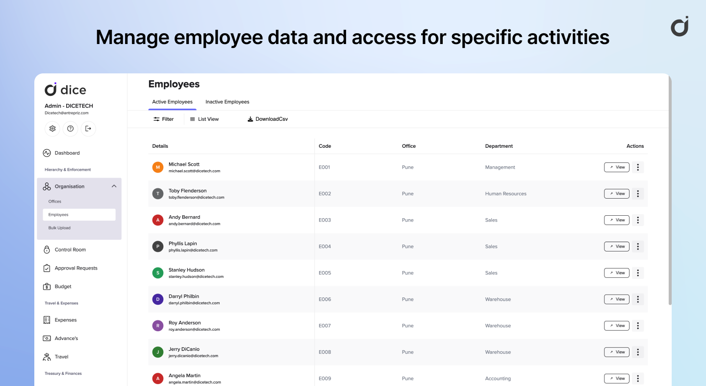 Dice.tech Manage employee data