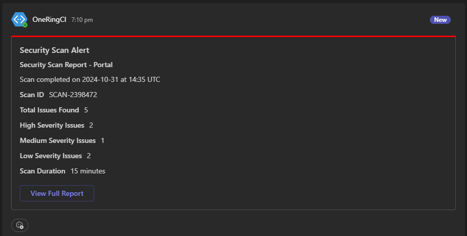 OneRingCI Microsoft Teams Notifications