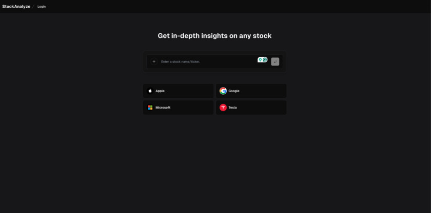 StockAnalyze.app Landing page