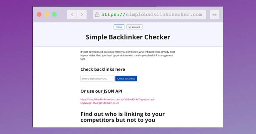 Simple Backlink Checker Landing Page