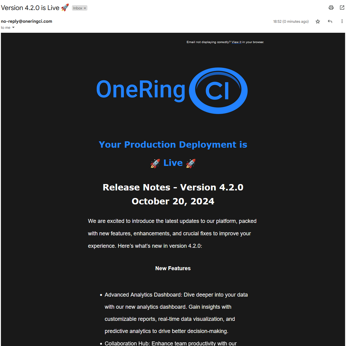 OneRingCI Automated Release Notes Generation And Distribution