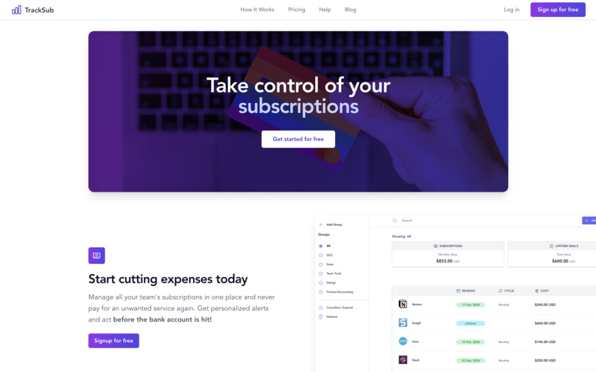 TrackSub.io Landing page