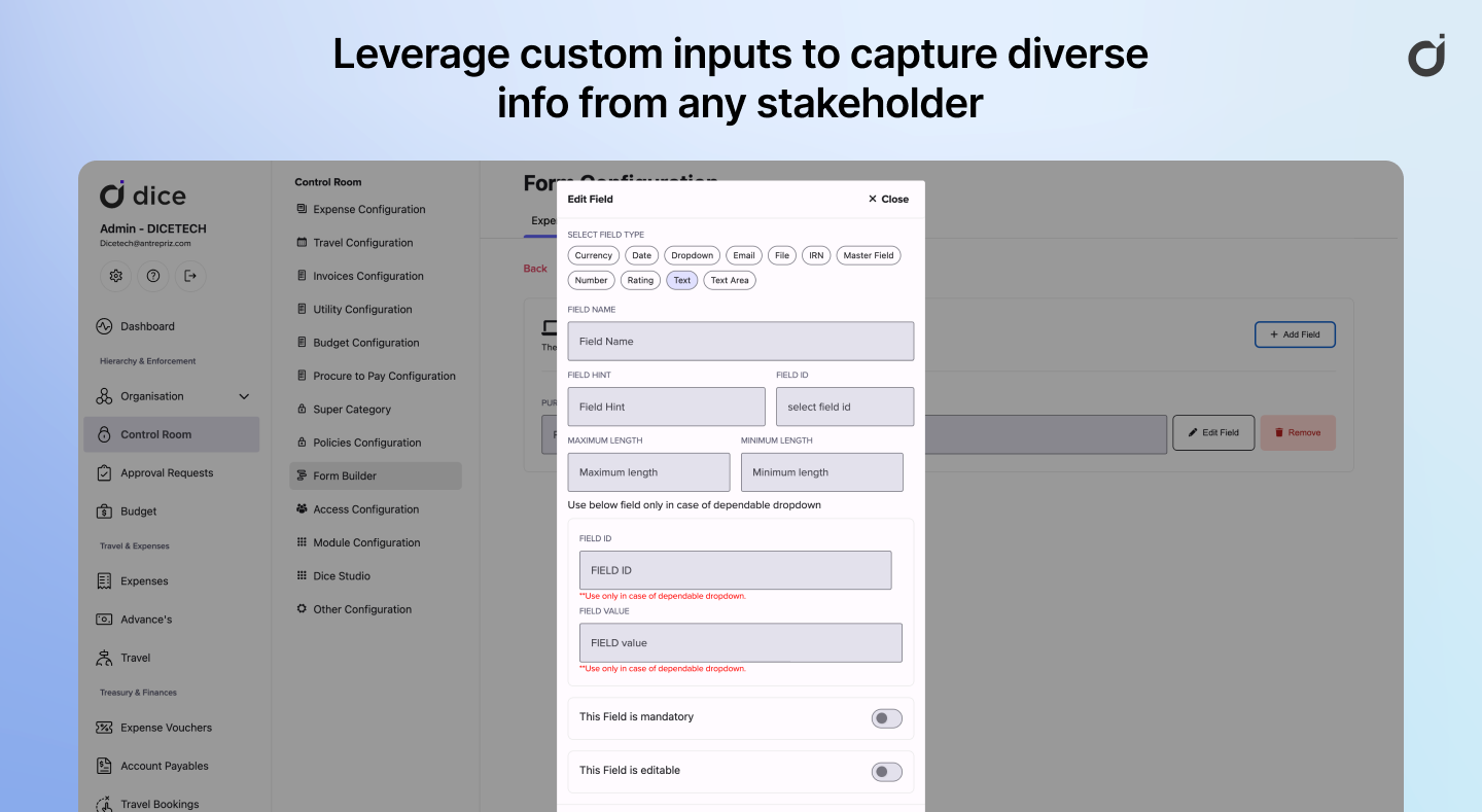 Dice.tech Custom inputs for fetching details