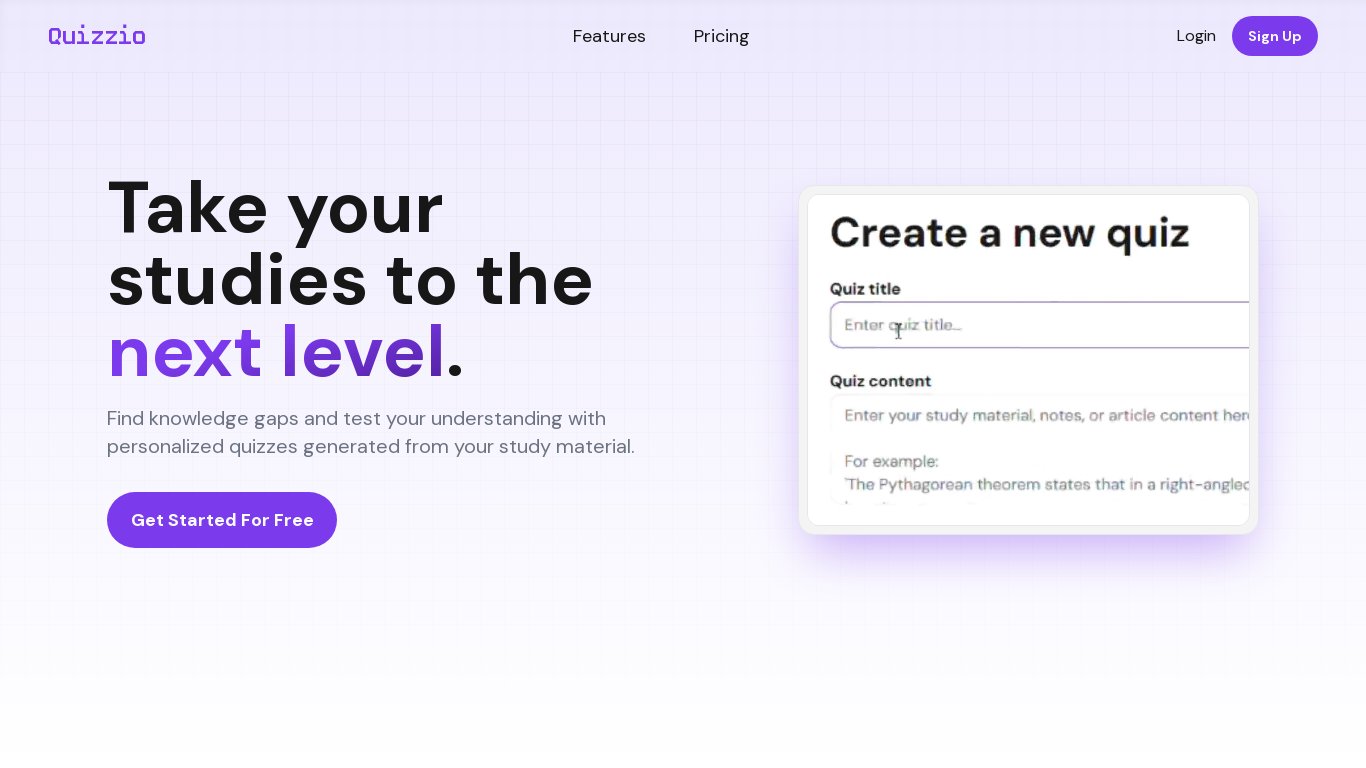 Quizzio Landing page