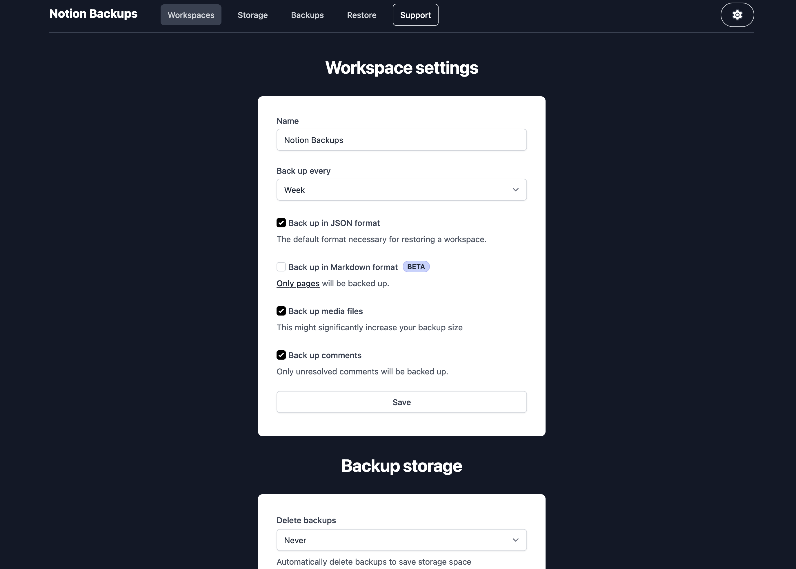 Notion Backups notionbackups-workspace-settings