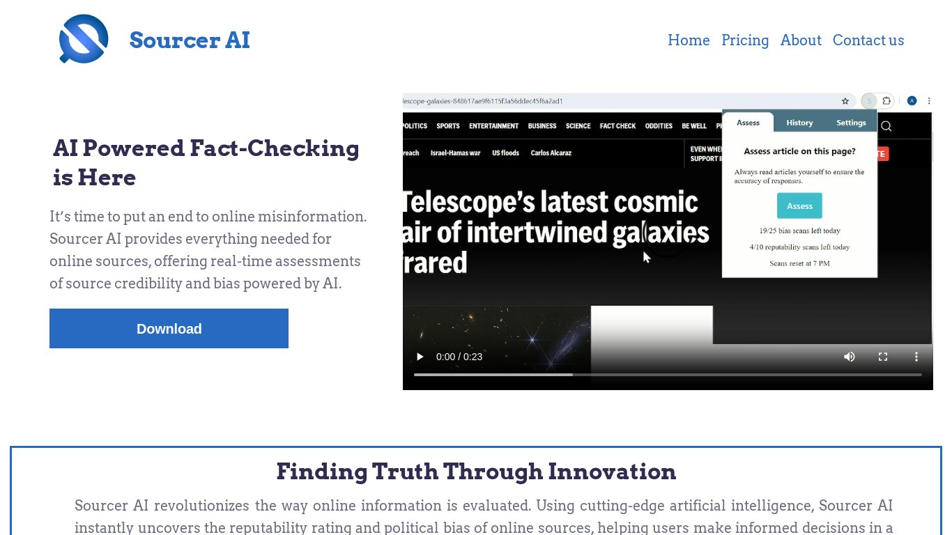 Sourcer AI Landing page