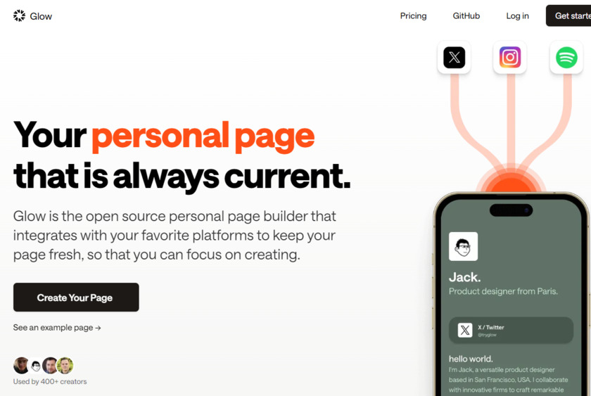 Glow.as Landing Page